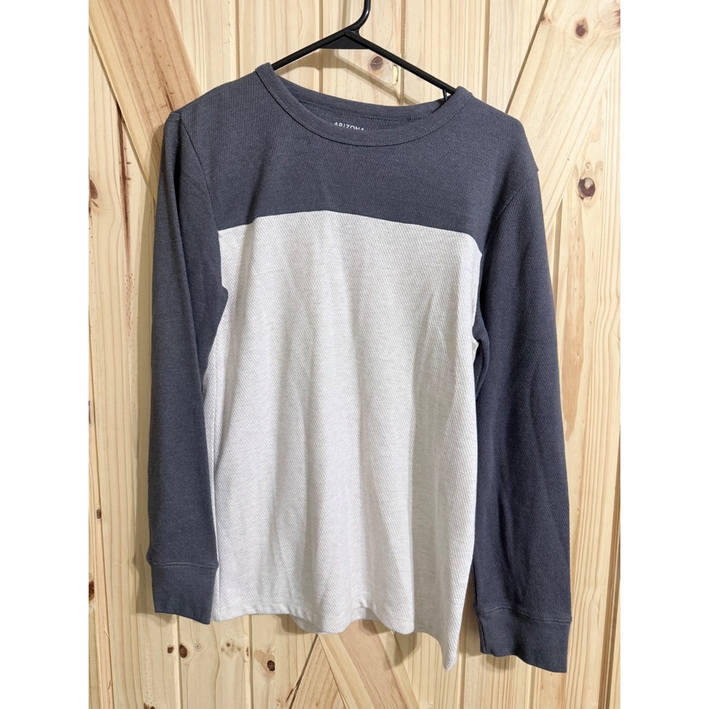 Arizona Jean Co Boys XL 18-20 Thermal Shirt Gray White Colorblock Waffle Knit